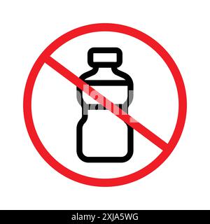 No plastic bottle icon set in thin line outline style and linear vector sign Stock Vector