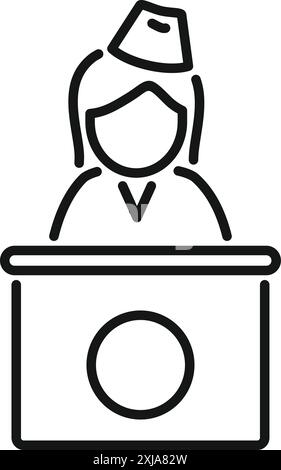 Line art icon of a female politician giving a speech from a tribune, perfect for political or social commentary projects Stock Vector
