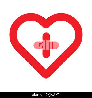 Heart plus icon set in thin line outline style and linear vector sign Stock Vector