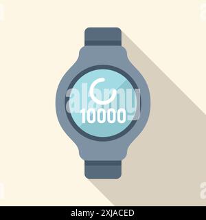 Smart watch showing 10000 steps on screen icon in flat style with long shadow Stock Vector