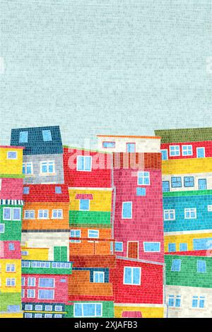 Colored houses of a favela. Graphic art vector mosaic Stock Vector