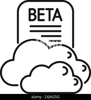 Beta version document is floating above the clouds, representing software testing and development using cloud computing Stock Vector