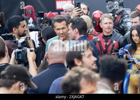 11 Jul 2024, London, England, UK - Ryan Reynolds and Hugh Jackman attending Deadpool & Wolverine UK Sneak Peek Event, Eventim Apollo Stock Photo