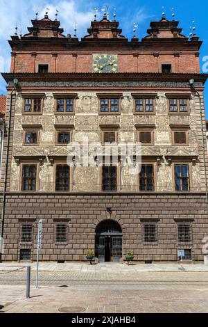 The Municipal Building of Pilsen (Plzen) is located on náměstí Republiky no. 1 in the historic town hall in Renaissance style from 16th century. Czech Stock Photo