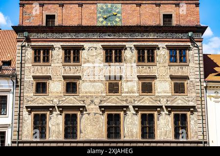 The Municipal Building of Pilsen (Plzen) is located on náměstí Republiky no. 1 in the historic town hall in Renaissance style from 16th century. Czech Stock Photo