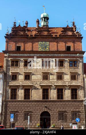 The Municipal Building of Pilsen (Plzen) is located on náměstí Republiky no. 1 in the historic town hall in Renaissance style from 16th century. Czech Stock Photo