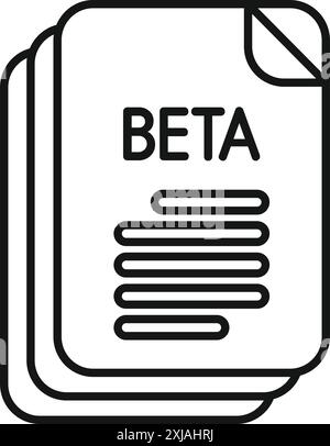 Icon of three documents with the word beta on the front, representing the beta version of a software or program Stock Vector