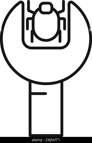 Simple line art of a bug being held by a wrench, representing bug fixing Stock Vector