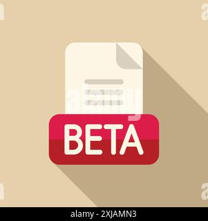 Beta testing software development document icon with long shadow on a beige background Stock Vector