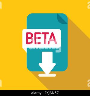 Beta version software file downloading with down arrow icon, flat design with long shadow Stock Vector