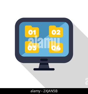 Computer monitor displaying four folders, representing a digital file organization system Stock Vector