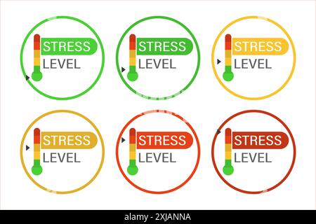 Measuring the level of stress. Set of icons with different indicators. Stock Vector