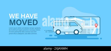We are moving from one address to another address. Banner template with concept of delivery. Stock Vector