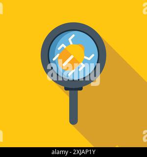 Magnifying glass showing a bug, representing software development and website debugging Stock Vector