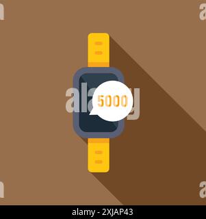 Smart watch showing 5000 steps on screen icon in flat style with long shadow on brown background Stock Vector