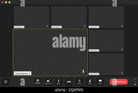 Video conference user interface, video conference calls window overlay Stock Vector