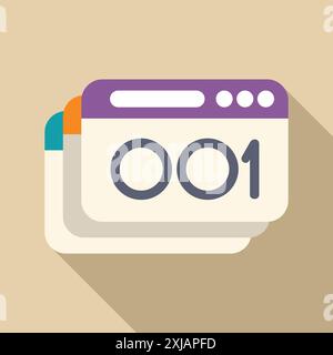 Three browser windows showing 001 error message on the screen Stock Vector