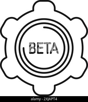 Simple line icon of a gear with beta written inside, representing the beta testing phase of software development Stock Vector