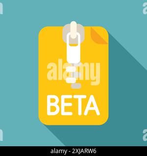 Yellow folder with the word beta written on it being zipped closed using a zipper slider Stock Vector