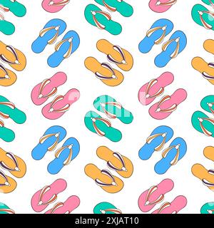 Seamless pattern with flip-flops summer shoes in cartoon style. Slippers design for wallpaper, textile. Vector illustration on a white background. Stock Vector