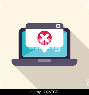 Modern laptop is showing an error message with a cross mark symbol, indicating a problem or issue Stock Vector