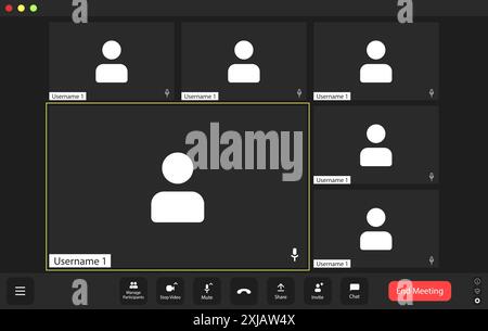 Video conference user interface, video conference calls window overlay Stock Vector