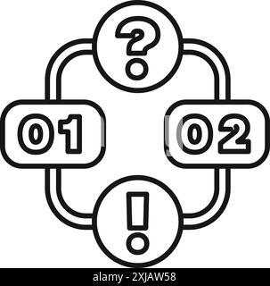 Simple flowchart representing a decision making process with options one and two, a question mark and an attention symbol Stock Vector