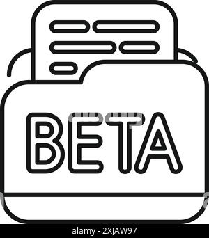 Simple, bold line icon of a file folder with the word beta prominently displayed, representing software or a program in its testing phase Stock Vector