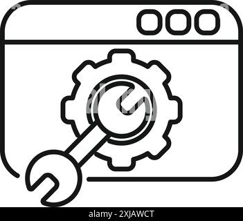 Wrench is interacting with a gear, symbolizing website maintenance and optimization Stock Vector