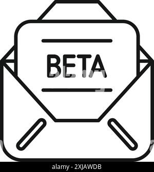 Open envelope containing a document with beta written on it, representing beta testing phase Stock Vector