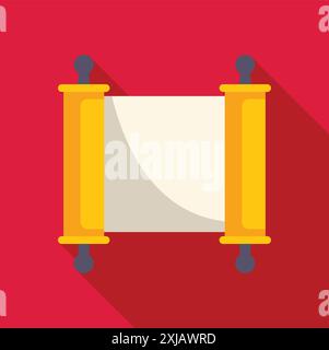 Blank ancient scroll hanging on a red wall, representing history, writing, and ancient knowledge Stock Vector