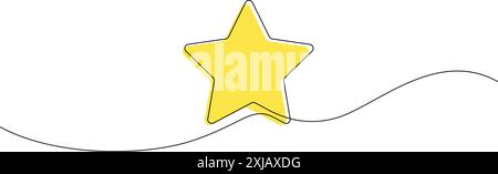 Continuous line drawing of yellow star. Single line vector illustration with editable stroke Stock Vector