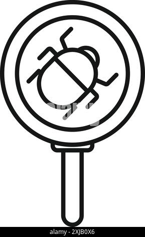 Magnifying glass is detecting a bug symbolizing system error Stock Vector