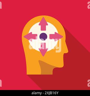 Man head silhouette with arrows pointing in all directions symbolizing decision making process Stock Vector