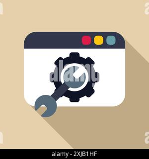 Wrench is optimizing a gear inside a web browser window Stock Vector