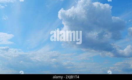 Time lapse. Clouds with blue light blue sky in horizon. No birds and free of defects. Cloudscape nature background texture. Stock Photo