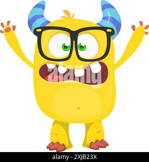 Happy cartoon monster waving hands. Halloween vector illustration. Great for package or party decoration. Stock Vector