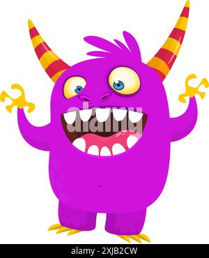 Happy cartoon monster waving hands. Halloween vector illustration. Great for package or party decoration. Stock Vector