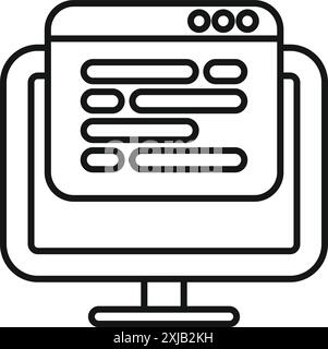 Clean and simple icon of a computer screen displaying lines of code, perfect for projects related to programming and software development Stock Vector