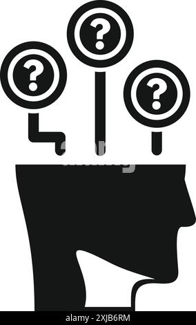 Silhouette of a human head with question marks symbolizing the generation of ideas Stock Vector