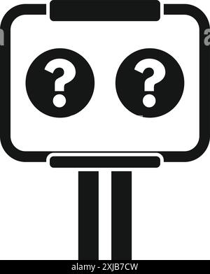 Black and white icon of a billboard showing two question marks, symbolizing a difficult choice to make Stock Vector
