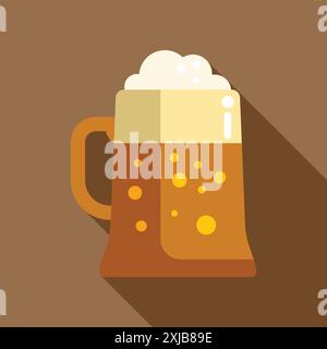 Flat design illustration of a glass of beer with foam, perfect for representing beer, pubs, and oktoberfest Stock Vector