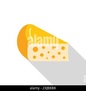 Wedge of swiss cheese with its characteristic holes is casting a long shadow on a white background Stock Vector