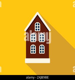 Brown gingerbread house is standing in front of a yellow background, casting a long shadow Stock Vector