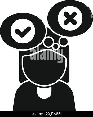 Silhouette of a woman making a decision, choosing between a right and wrong option Stock Vector