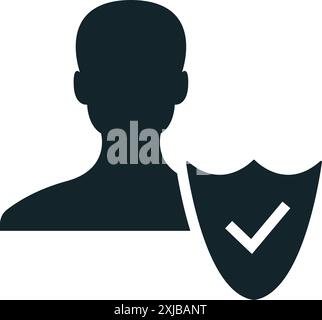 Secure user account with check mark shield providing identity protection and safety Stock Vector