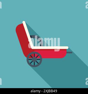 Red wagon presenting pulling concept with long shadow on blue background Stock Vector