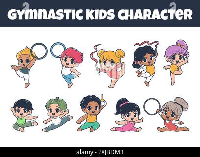 Gymnastic kids character vector illustration set Stock Vector