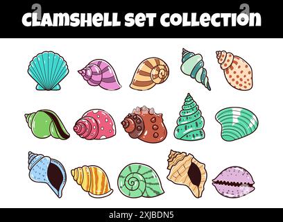 Clamshells element set vector illustration Stock Vector