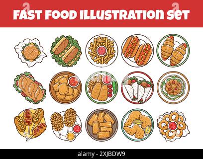 Fast food set with top view vector illustration Stock Vector